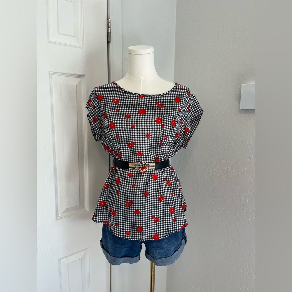 Checkered floral Women's Top